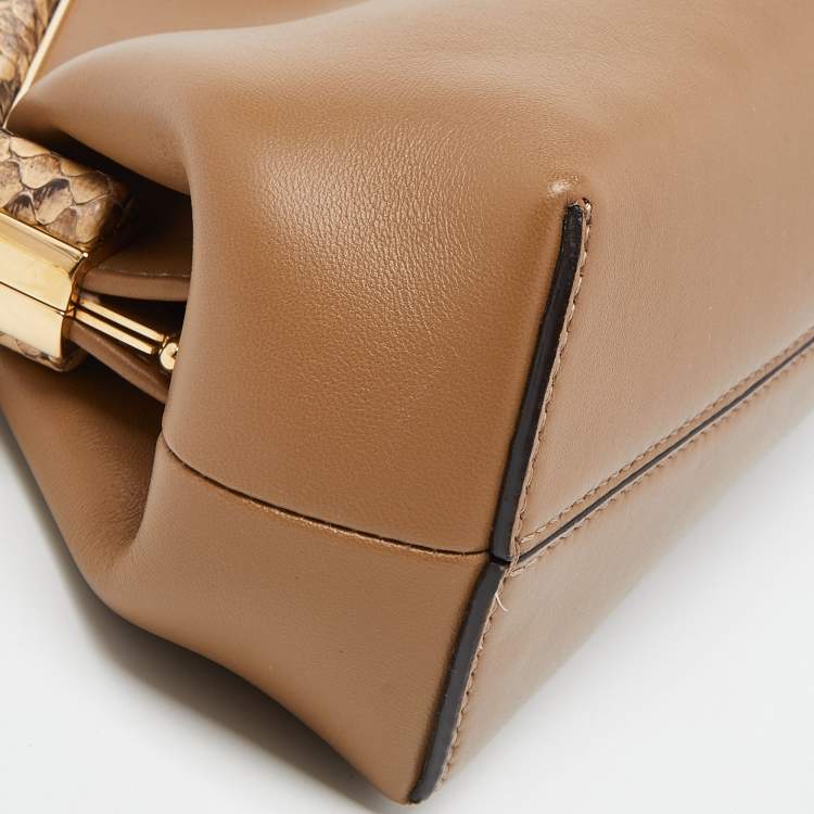 Pre Owned Fendi Beige Leather and Python Small First Shoulder Bag