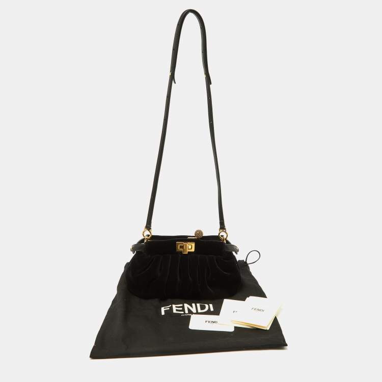Pre Owned Fendi Black Velvet Small Peekaboo Click Shoulder Bag
