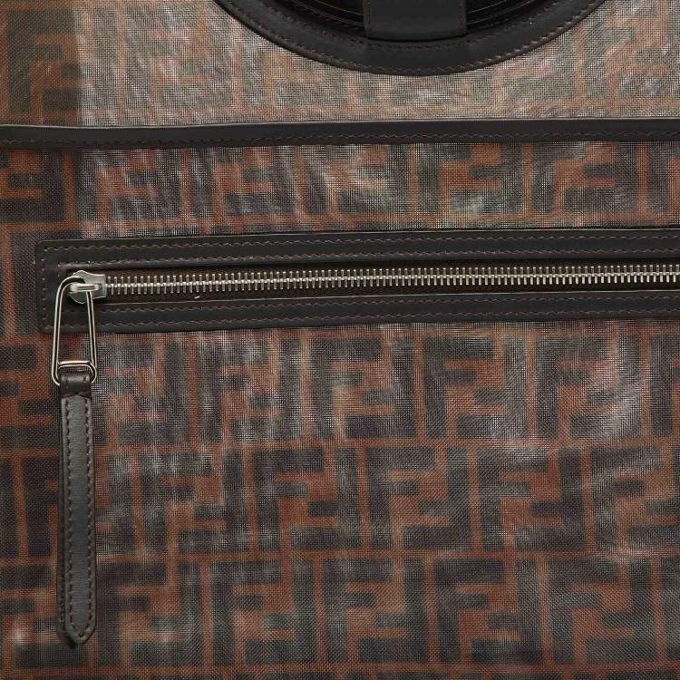 Pre Owned Fendi Tobacco Zucca Mesh and Leather Runaway Shopper Tote
