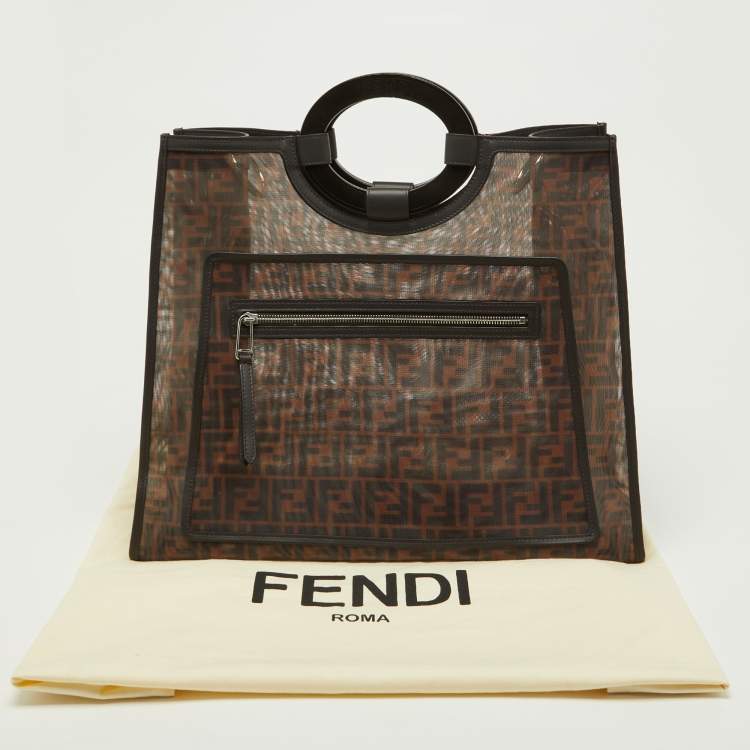 Pre Owned Fendi Tobacco Zucca Mesh and Leather Runaway Shopper Tote