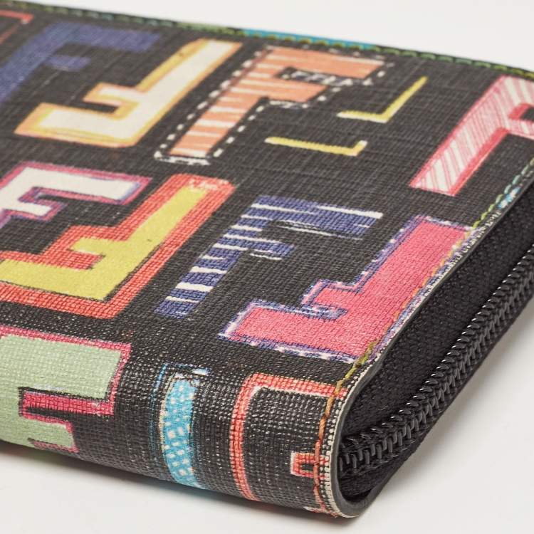 Pre Owned Fendi Multicolor Zucca Coated Canvas Zip Around Wallet