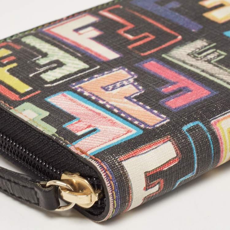 Pre Owned Fendi Multicolor Zucca Coated Canvas Zip Around Wallet