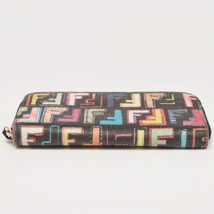 Pre Owned Fendi Multicolor Zucca Coated Canvas Zip Around Wallet