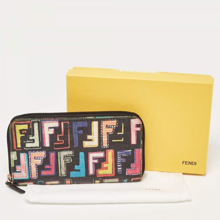 Pre Owned Fendi Multicolor Zucca Coated Canvas Zip Around Wallet