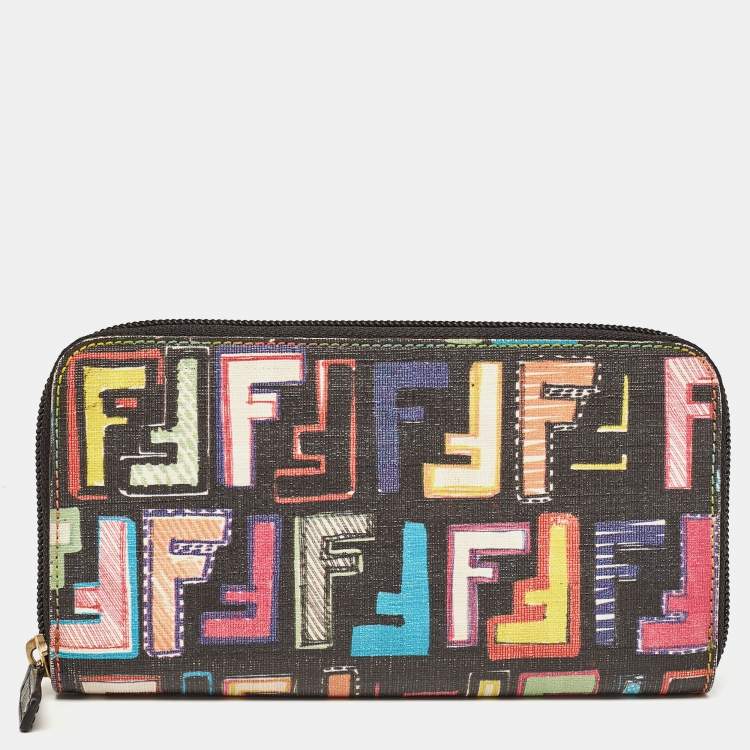 Pre Owned Fendi Multicolor Zucca Coated Canvas Zip Around Wallet