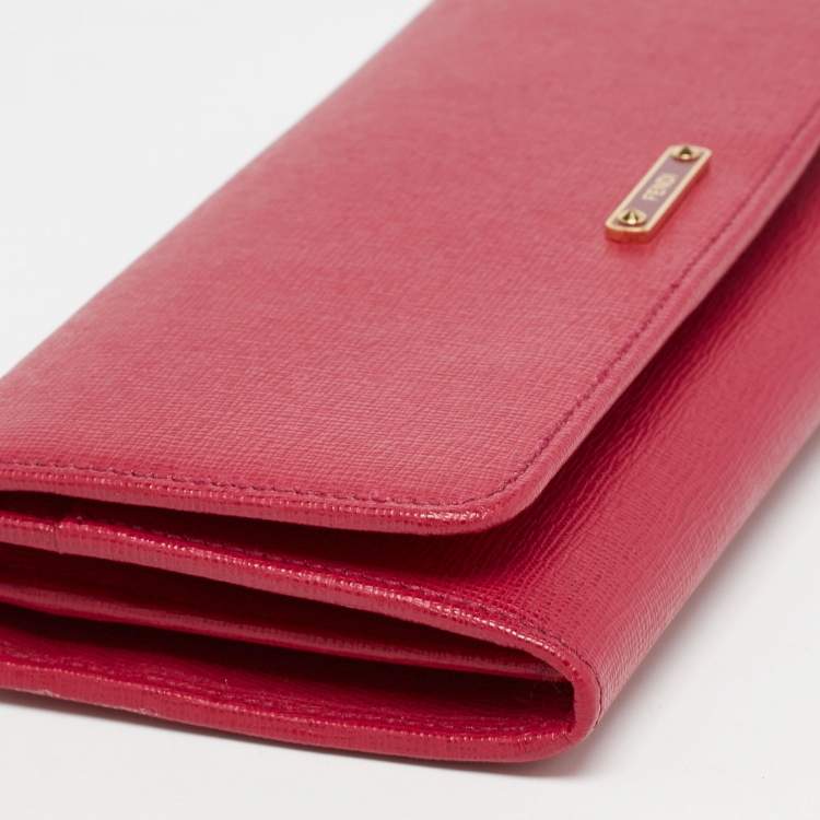 Pre Owned Fendi Magenta Leather Crayons Continental Wallet