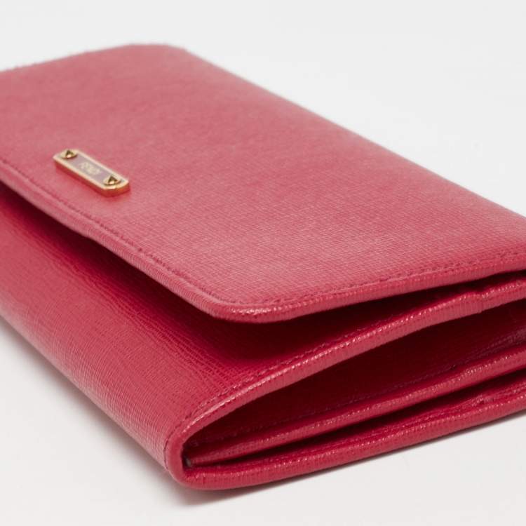 Pre Owned Fendi Magenta Leather Crayons Continental Wallet