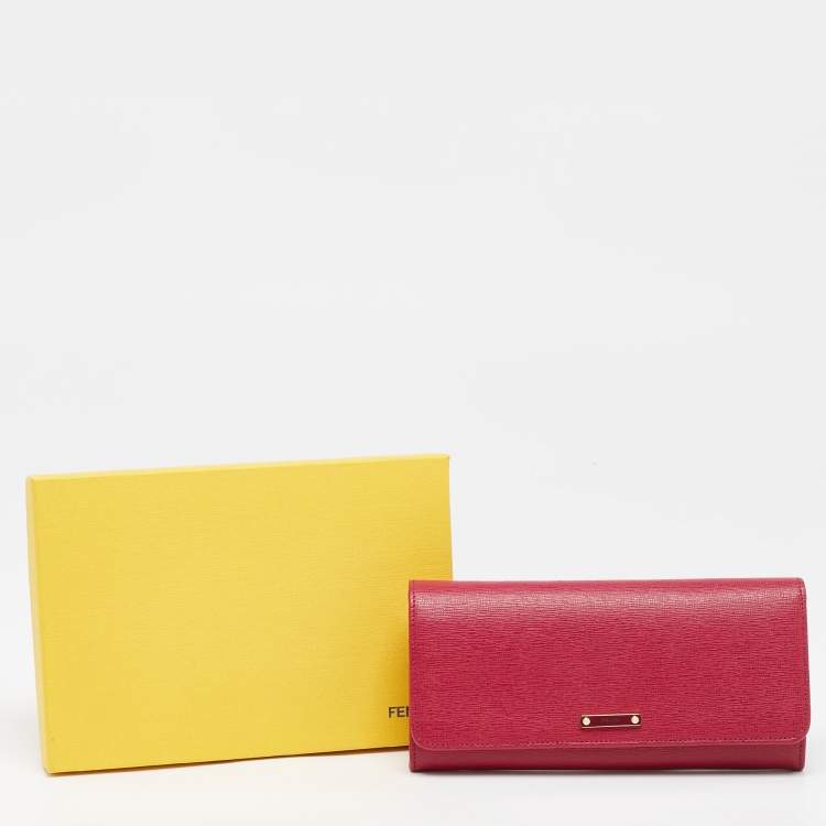 Pre Owned Fendi Magenta Leather Crayons Continental Wallet