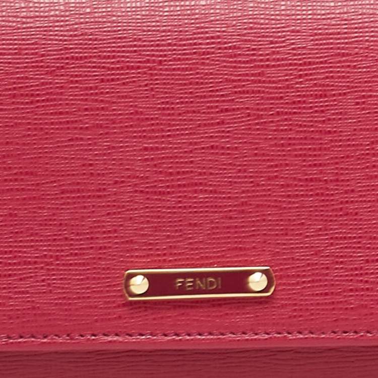 Pre Owned Fendi Magenta Leather Crayons Continental Wallet