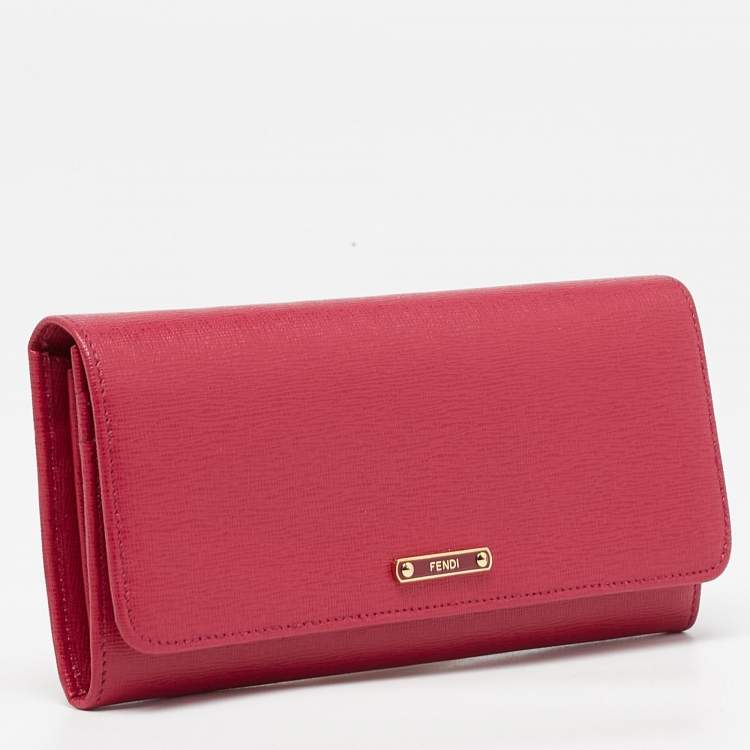 Pre Owned Fendi Magenta Leather Crayons Continental Wallet