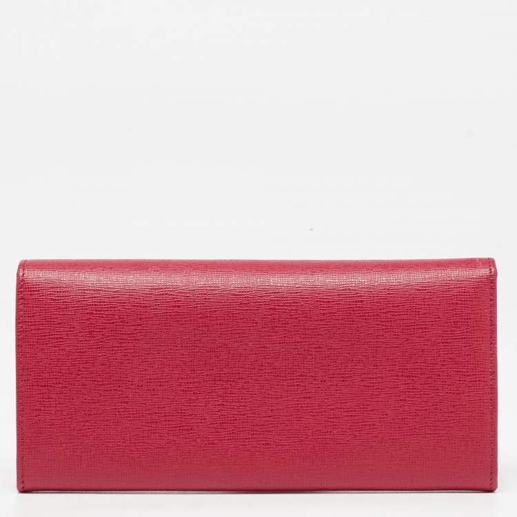 Pre Owned Fendi Magenta Leather Crayons Continental Wallet