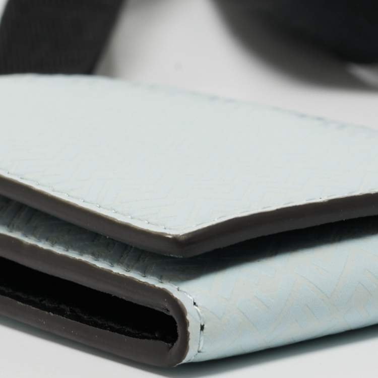 Pre Owned Fendi Mint Blue Zucca Leather Wearable Card Case