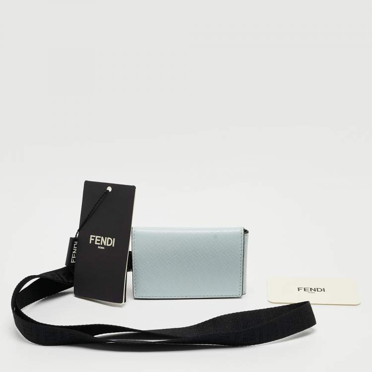 Pre Owned Fendi Mint Blue Zucca Leather Wearable Card Case