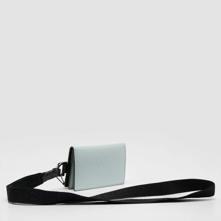 Pre Owned Fendi Mint Blue Zucca Leather Wearable Card Case