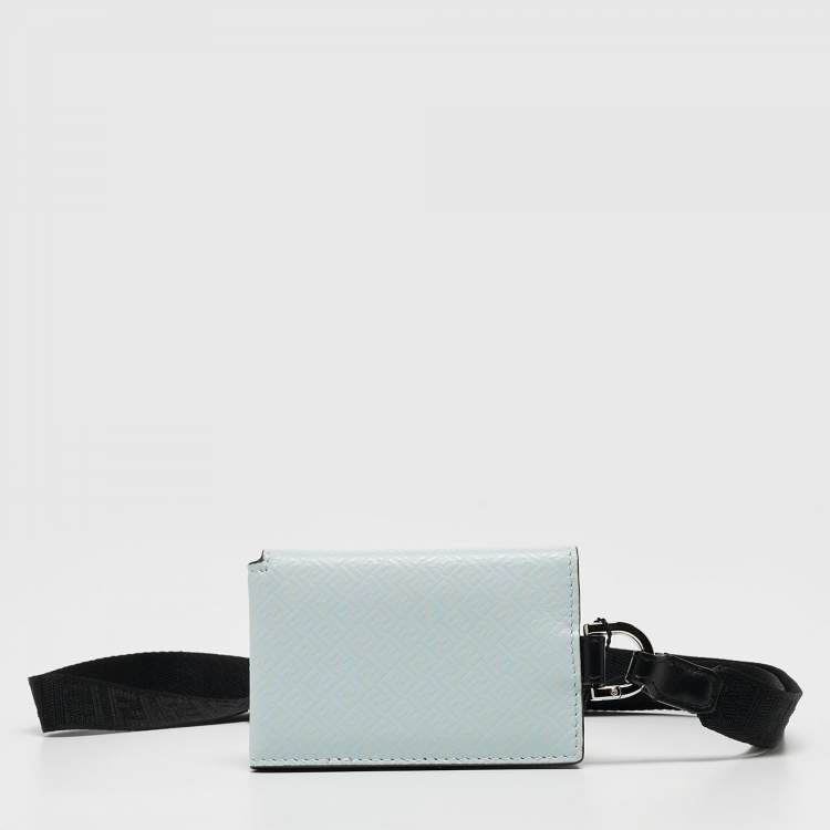 Pre Owned Fendi Mint Blue Zucca Leather Wearable Card Case