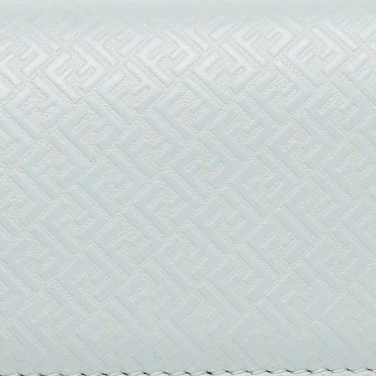 Pre Owned Fendi Mint Blue Zucca Leather Wearable Card Case