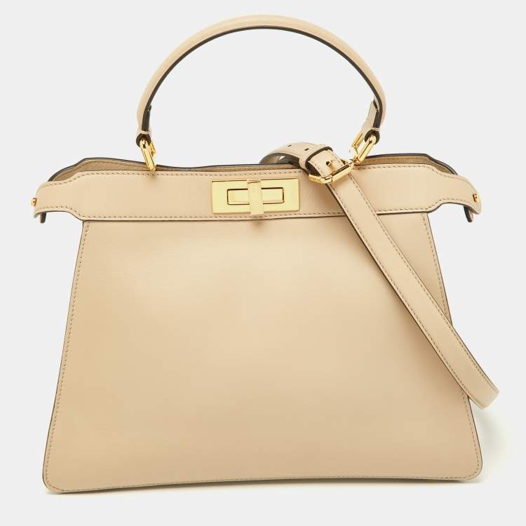 مملوكة مسبقًا Fendi Beige Leather Medium Peekaboo ISeeU Top Handle Bag