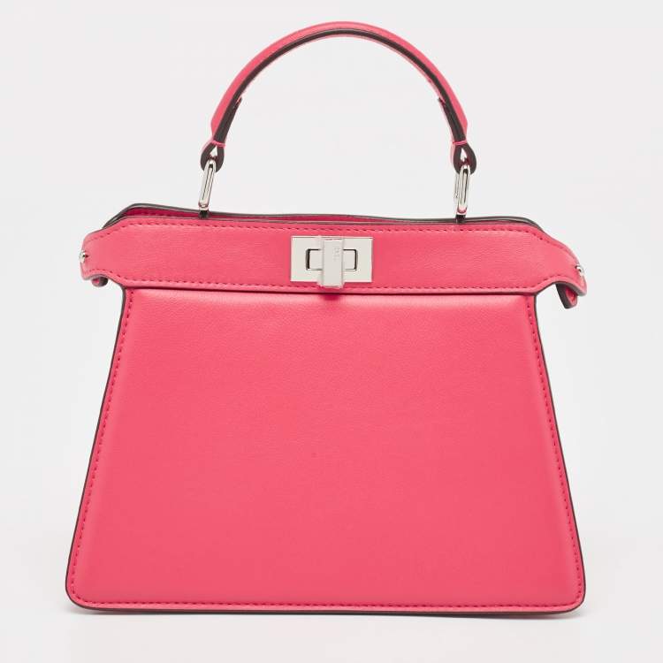 Pre Owned Fendi Pink Leather Petite Peekaboo ISeeU Top Handle Bag