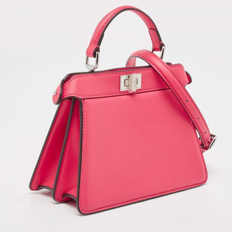 Pre Owned Fendi Pink Leather Petite Peekaboo ISeeU Top Handle Bag