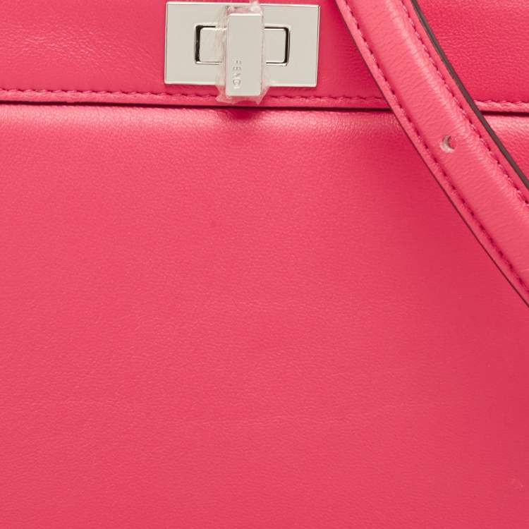 Pre Owned Fendi Pink Leather Petite Peekaboo ISeeU Top Handle Bag