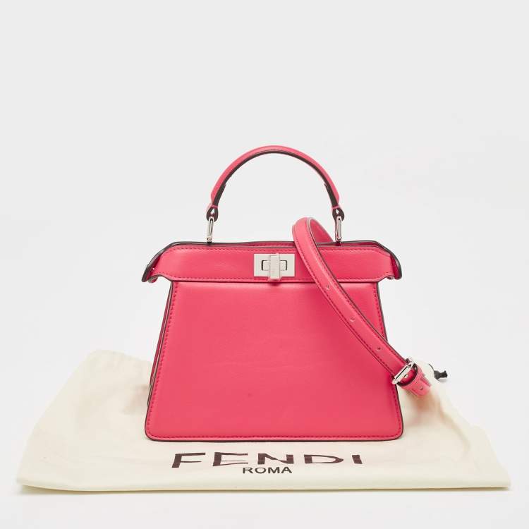 Pre Owned Fendi Pink Leather Petite Peekaboo ISeeU Top Handle Bag