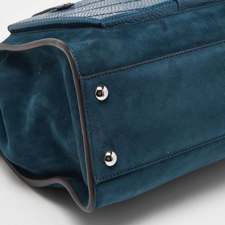 مملوكة مسبقًا Fendi Blue Watersnake Leather and Suede Regular Peekaboo Top Handle Bag
