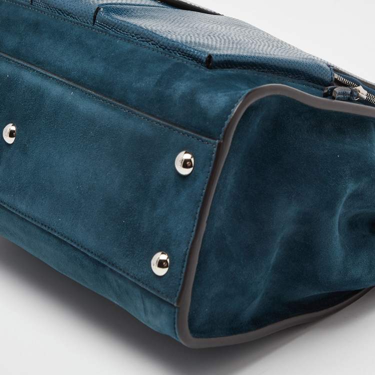 مملوكة مسبقًا Fendi Blue Watersnake Leather and Suede Regular Peekaboo Top Handle Bag