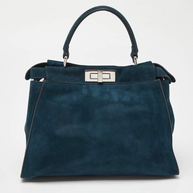 مملوكة مسبقًا Fendi Blue Watersnake Leather and Suede Regular Peekaboo Top Handle Bag