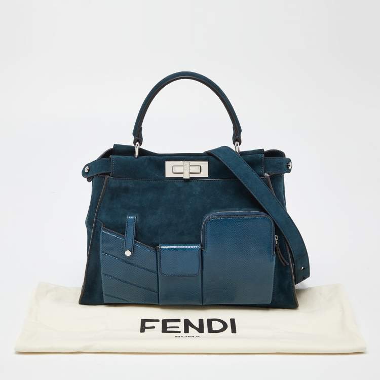 مملوكة مسبقًا Fendi Blue Watersnake Leather and Suede Regular Peekaboo Top Handle Bag