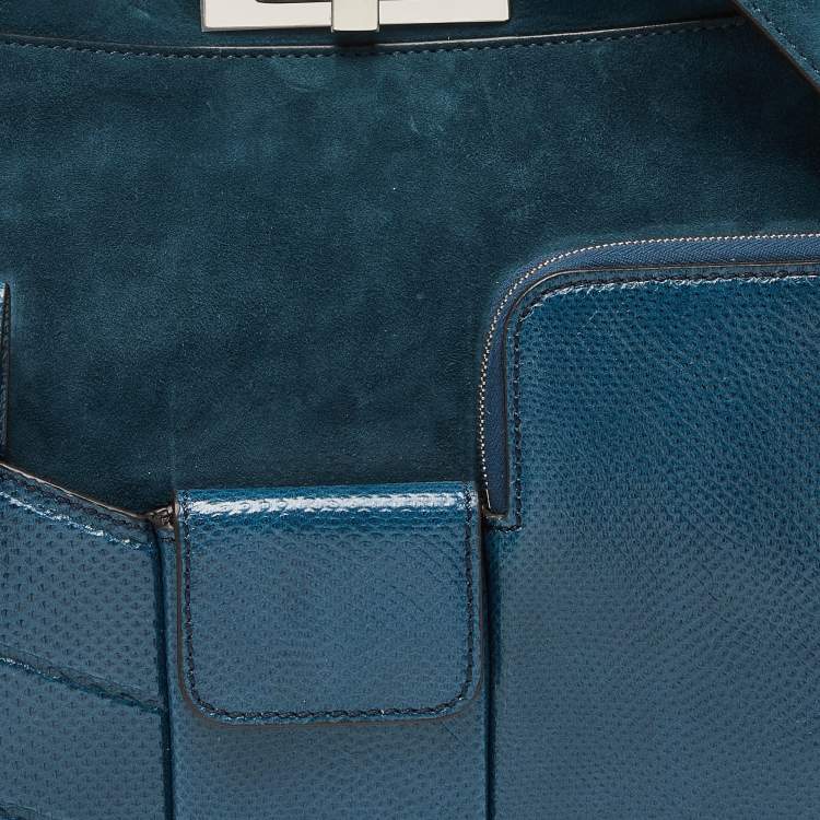 مملوكة مسبقًا Fendi Blue Watersnake Leather and Suede Regular Peekaboo Top Handle Bag