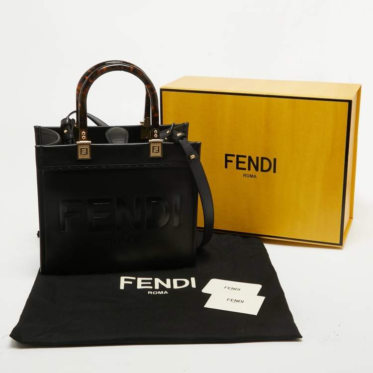 Pre Owned Fendi Black Leather Small Sunshine Tote