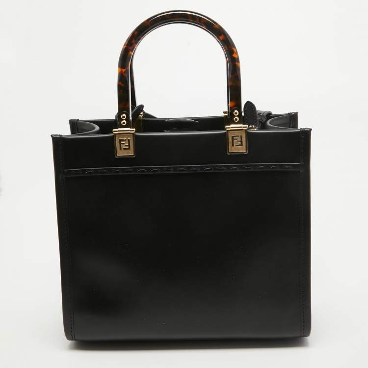 Pre Owned Fendi Black Leather Small Sunshine Tote
