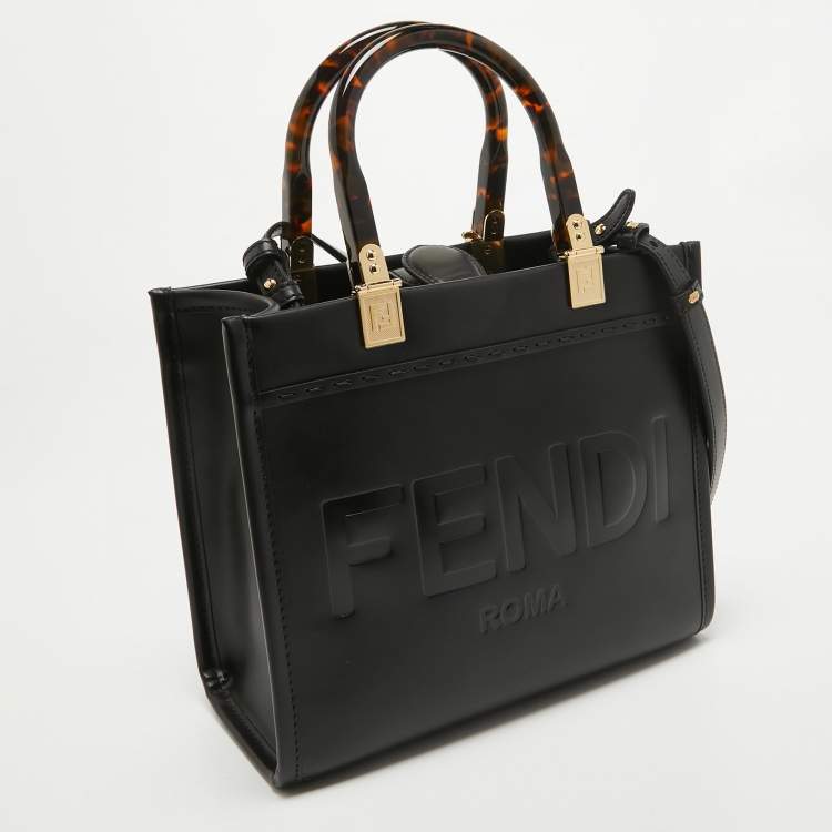 Pre Owned Fendi Black Leather Small Sunshine Tote