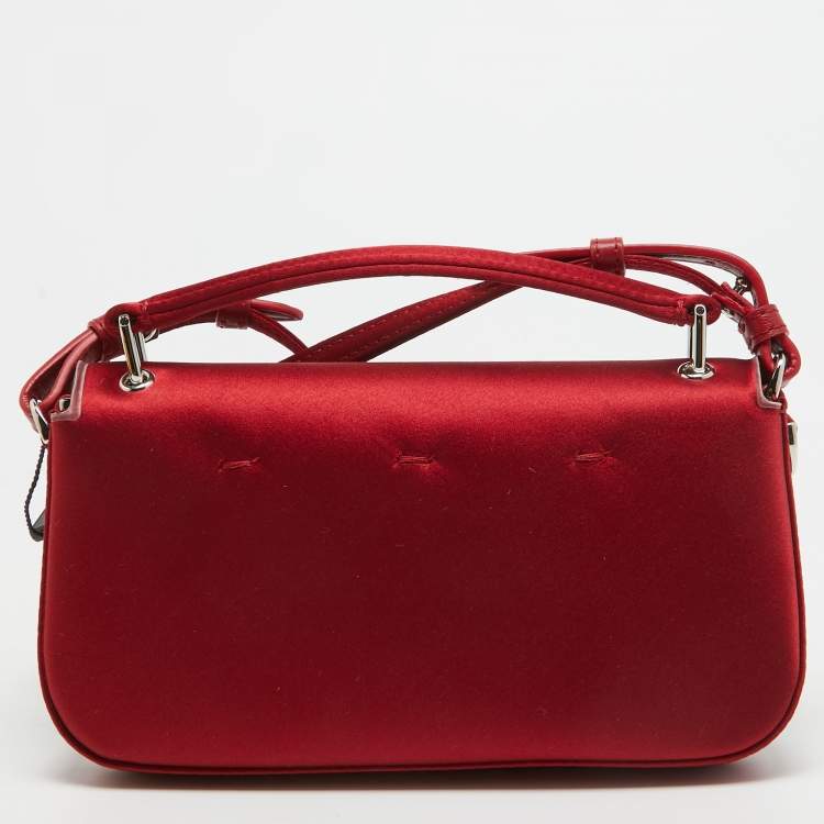Pre Owned Fendi Red Satin Baguette Phone Pouch