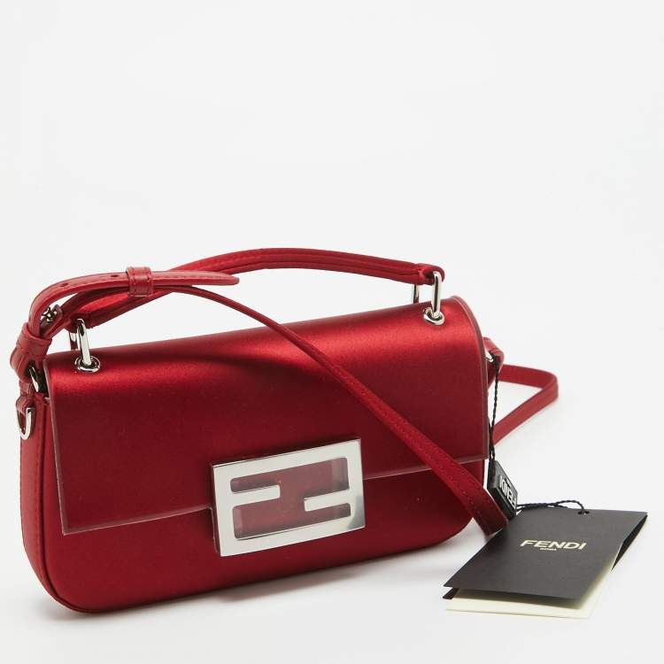Pre Owned Fendi Red Satin Baguette Phone Pouch