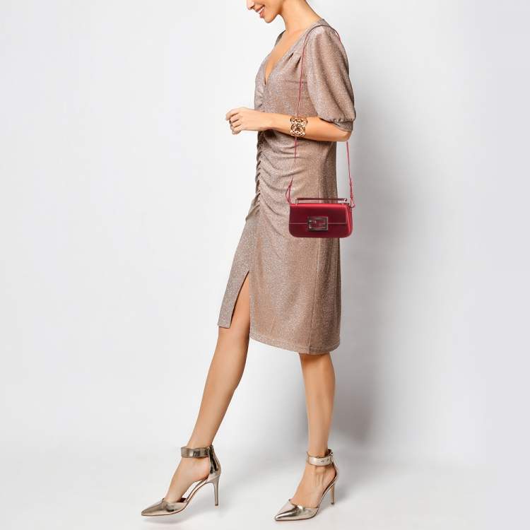 Pre Owned Fendi Red Satin Baguette Phone Pouch