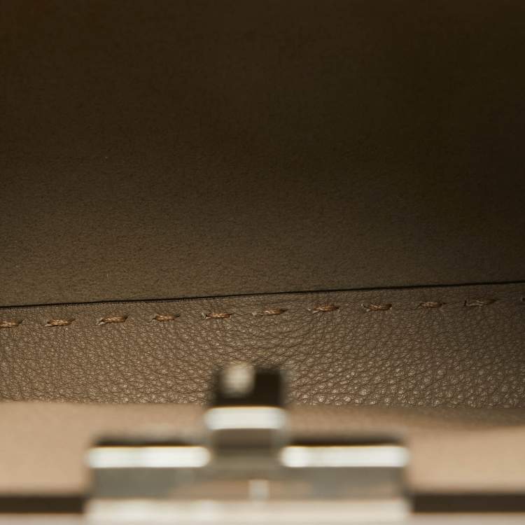 Pre Owned Fendi Taupe Selleria Leather Medium Iconic Peekaboo Top Handle Bag