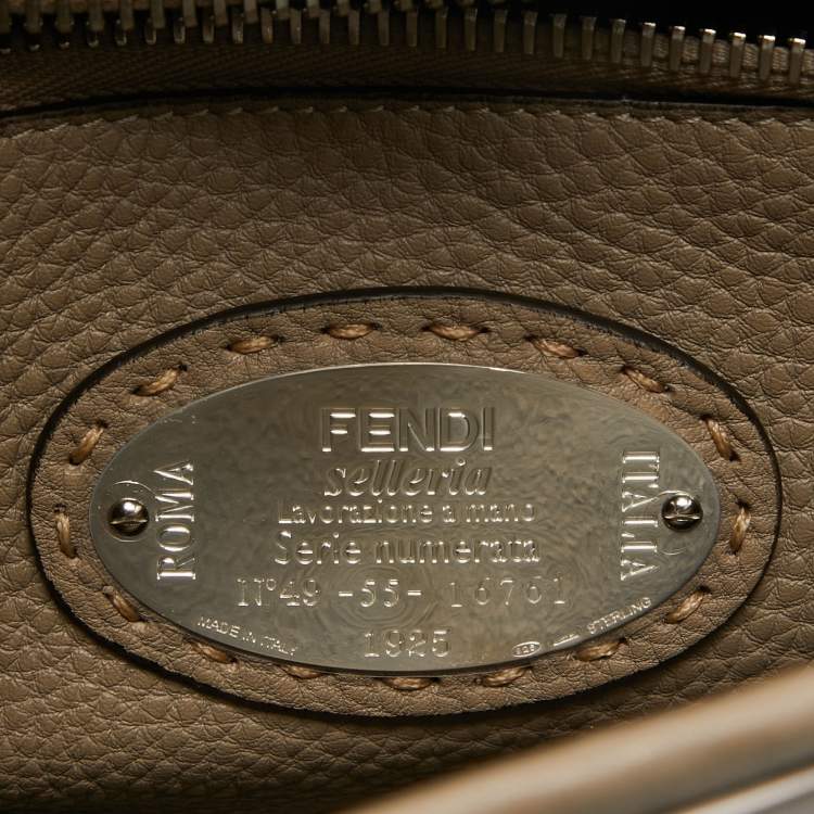 Pre Owned Fendi Taupe Selleria Leather Medium Iconic Peekaboo Top Handle Bag