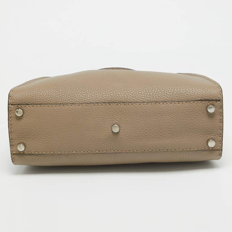 Pre Owned Fendi Taupe Selleria Leather Medium Iconic Peekaboo Top Handle Bag