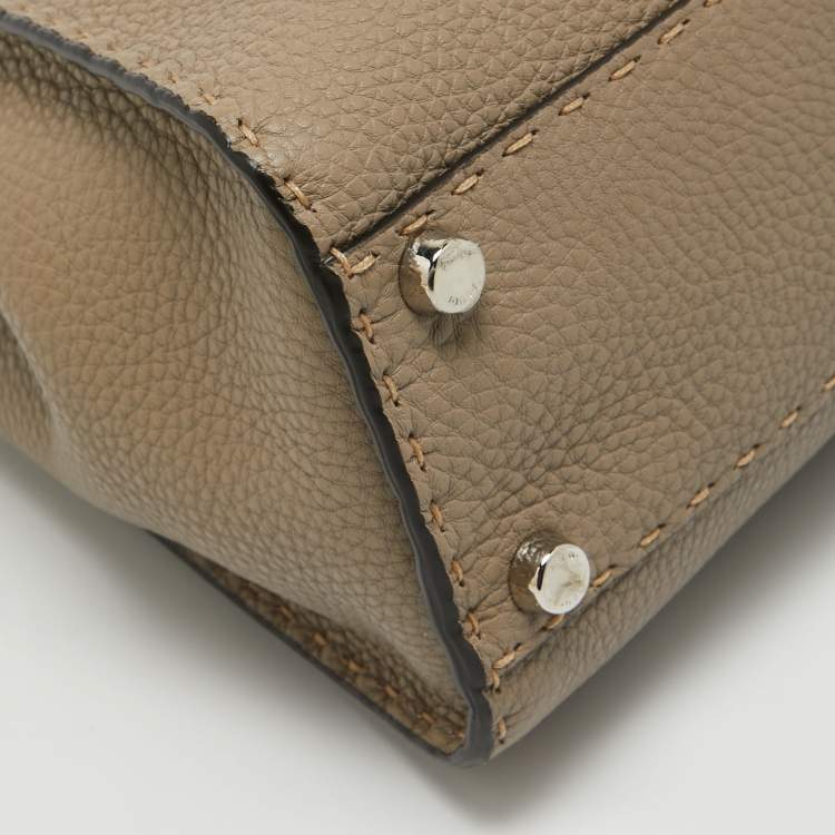 Pre Owned Fendi Taupe Selleria Leather Medium Iconic Peekaboo Top Handle Bag