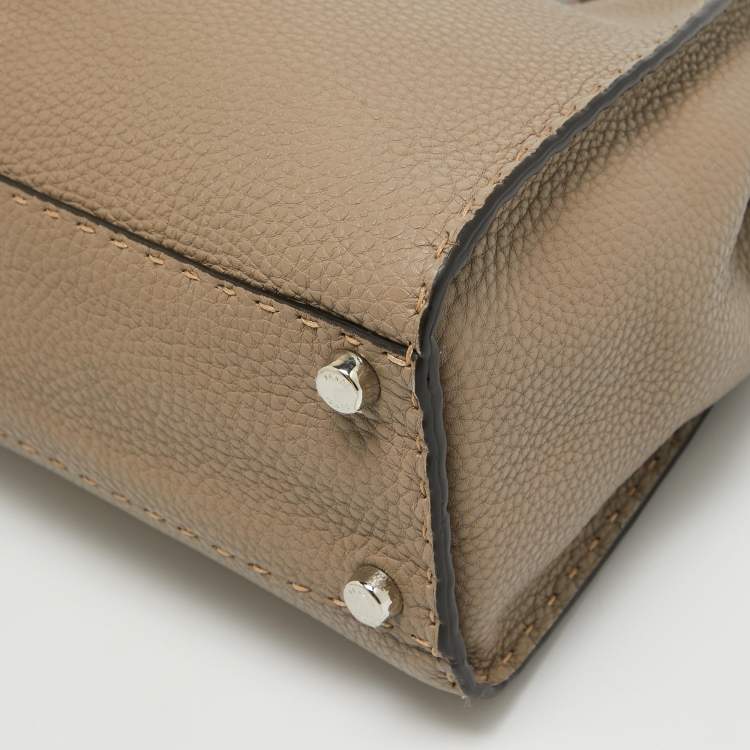 Pre Owned Fendi Taupe Selleria Leather Medium Iconic Peekaboo Top Handle Bag