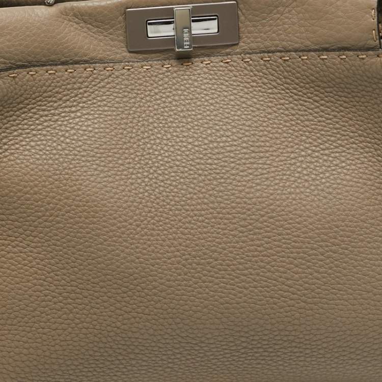 Pre Owned Fendi Taupe Selleria Leather Medium Iconic Peekaboo Top Handle Bag