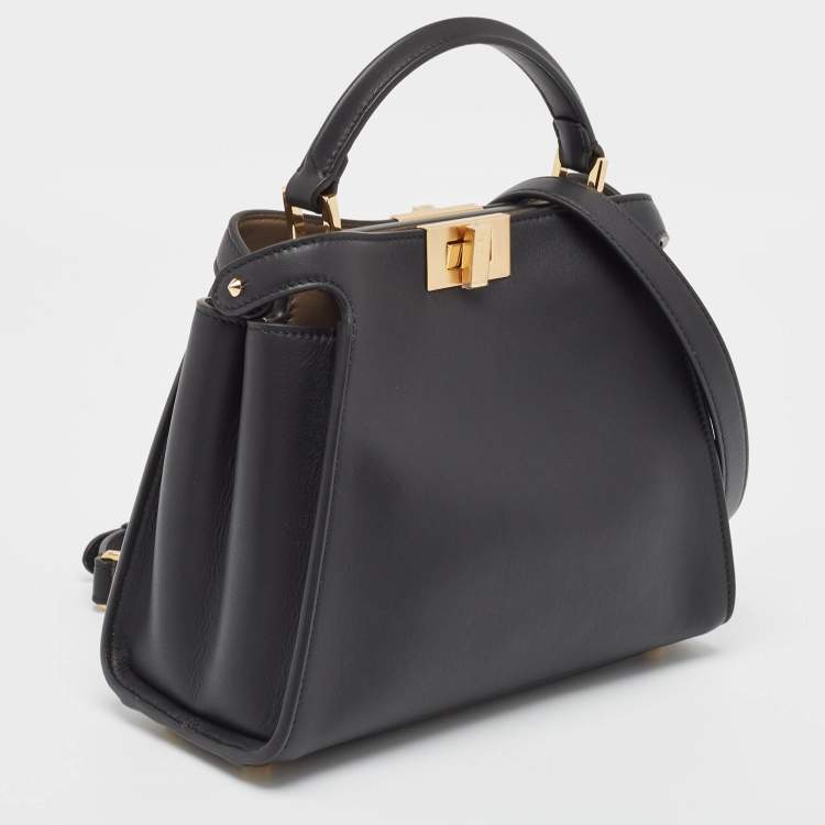 Pre Owned Fendi Black Leather Peekaboo Iconic Essentially Top Handle Bag