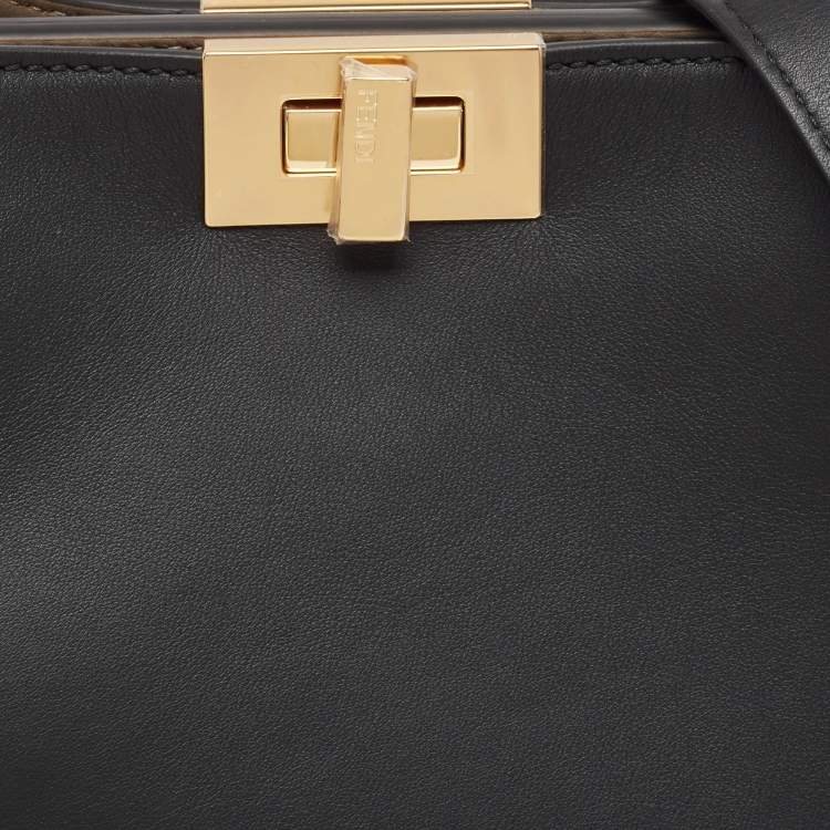 Pre Owned Fendi Black Leather Peekaboo Iconic Essentially Top Handle Bag