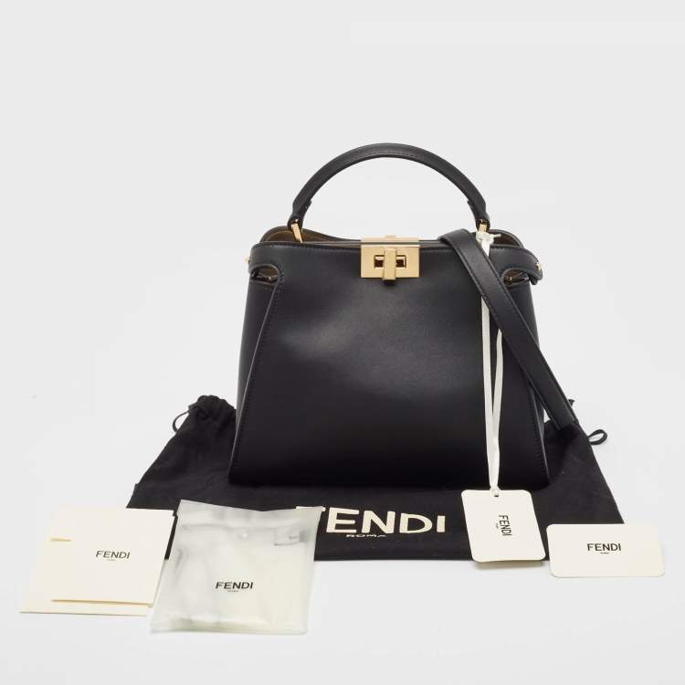 Pre Owned Fendi Black Leather Peekaboo Iconic Essentially Top Handle Bag