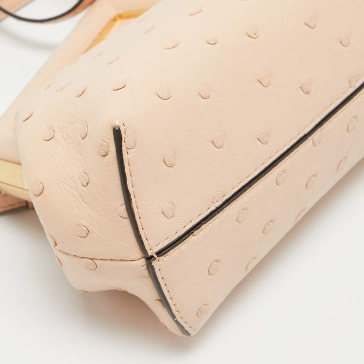 Pre Owned Fendi Beige Ostrich Leather Small First Shoulder Bag