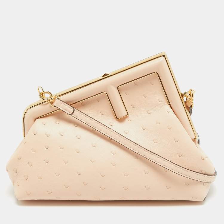 Pre Owned Fendi Beige Ostrich Leather Small First Shoulder Bag