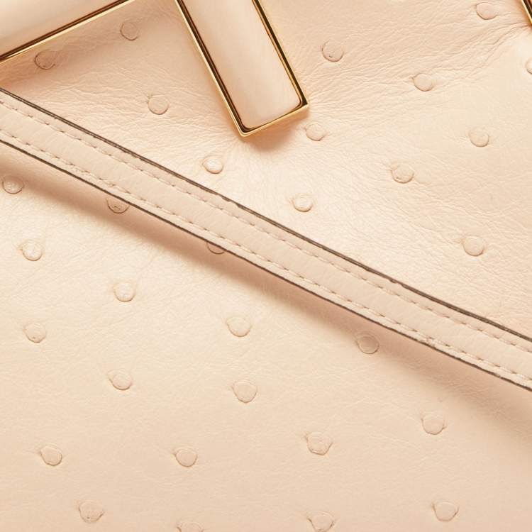 Pre Owned Fendi Beige Ostrich Leather Small First Shoulder Bag