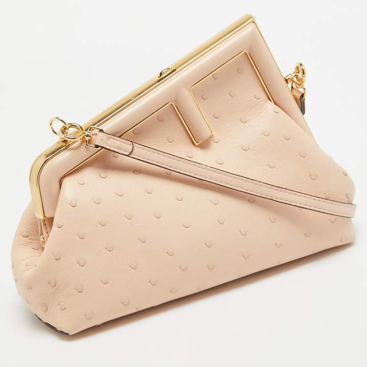 Pre Owned Fendi Beige Ostrich Leather Small First Shoulder Bag