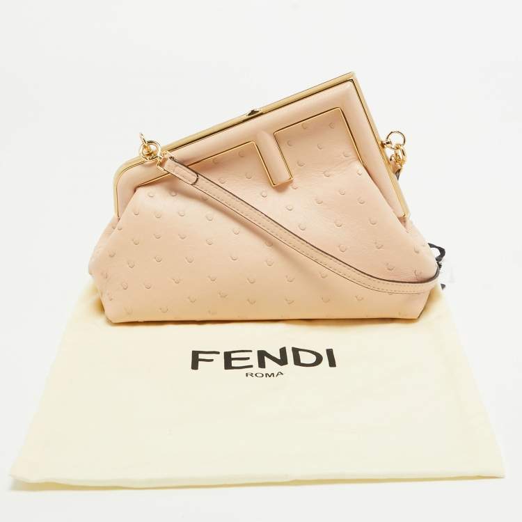 Pre Owned Fendi Beige Ostrich Leather Small First Shoulder Bag